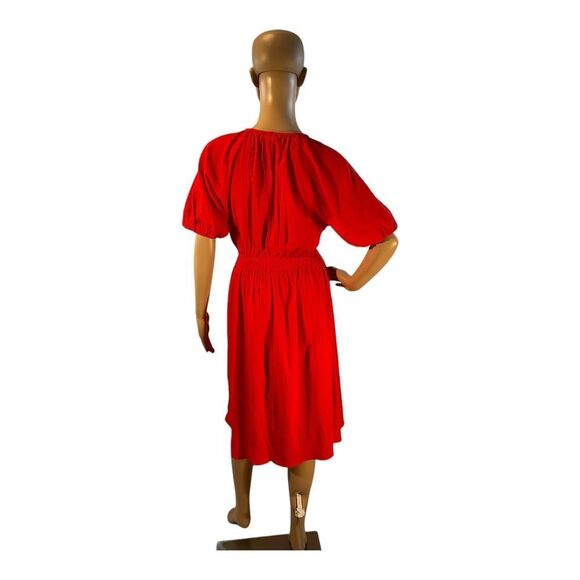 H &M Women Size XS Red Dress Tie Neck Bohemian Short Sleeve Stretch Waist - Picture 8 of 16